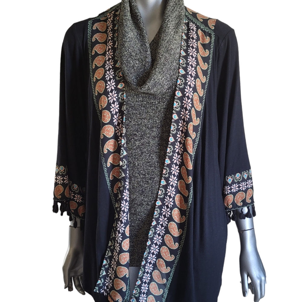 LAST PRICE DROP: 378. W5 Black Fringed Cardigan - Size 1X